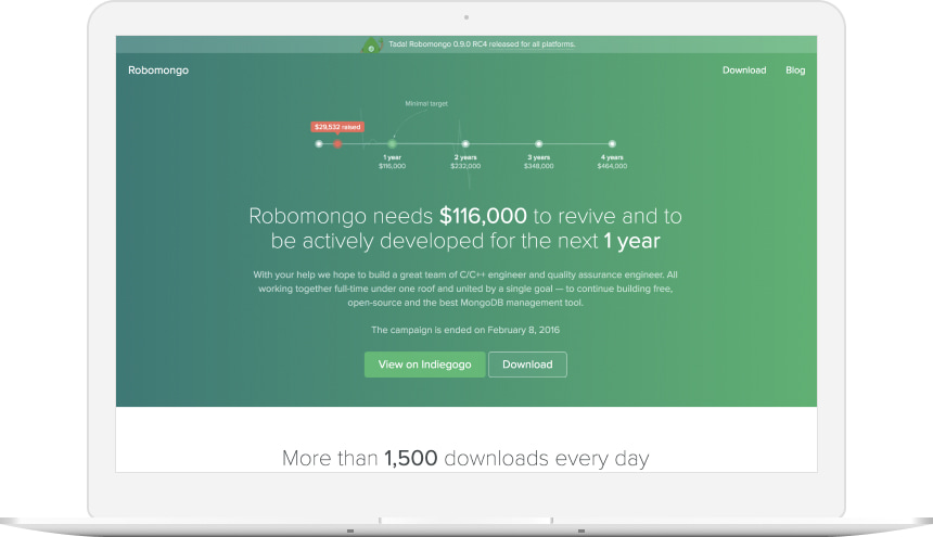 Robomongo crowdfunding website